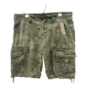 Vintage Monarchy Olive Green Cargo Shorts Mens L Y2K Utility Grunge Embroidered